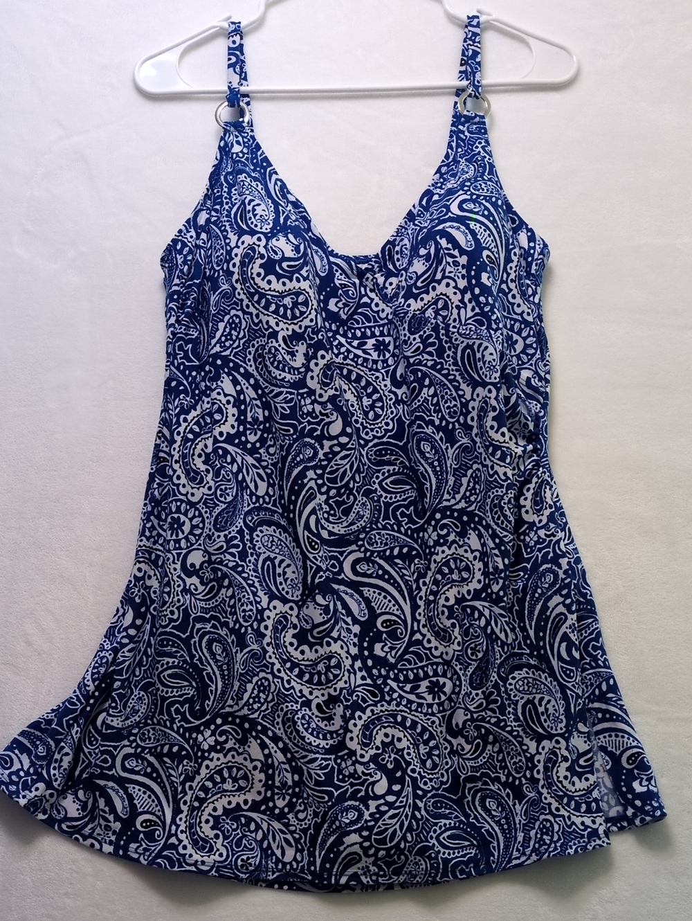 Liz Claiborne Blue White Paisley Flyaway One Piece Swim Dress 14